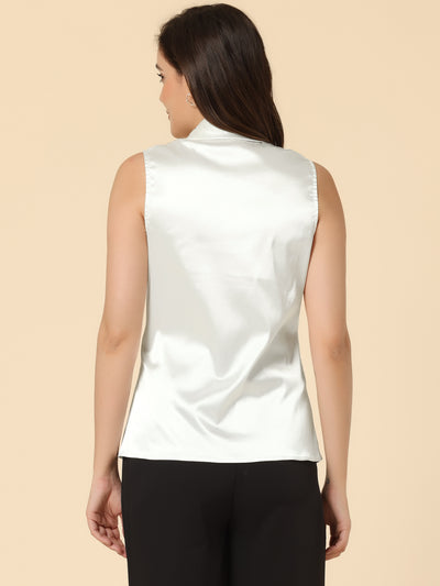 Satin Silky Button Down Shirt Formal Work Sleeveless Blouse