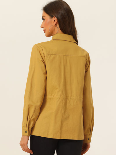 Drawstring Waist Flap Pocket Lightweight Utility Safari Jacket