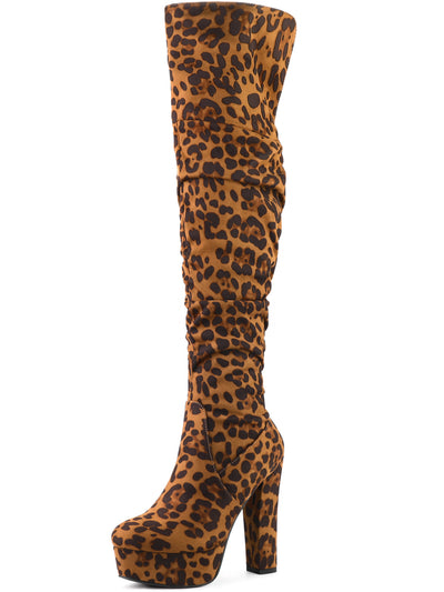 Allegra K Round Toe Zipper V Shape Chunky Heel Over the Knee High Boots