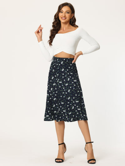 Floral Midi Peasant Elastic Waist A-Line Skirt