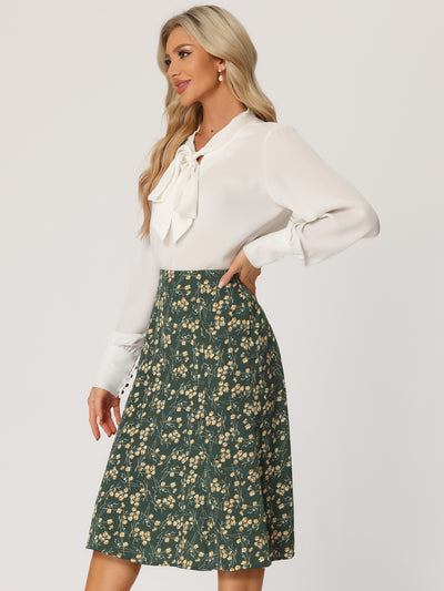 Floral Midi Peasant Elastic Waist A-Line Skirt