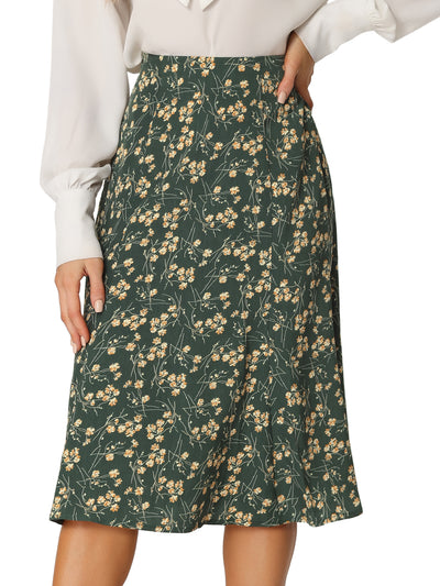 Floral Midi Peasant Elastic Waist A-Line Skirt