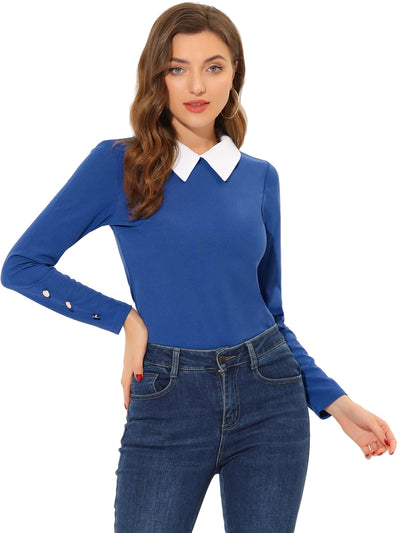 Peter Pan Collar Knit Contrast Neck Long Sleeve Party Blouse