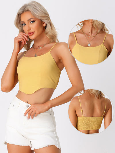 Spaghetti Strap Crop Top Asymmetrical Hem Textured Camisole