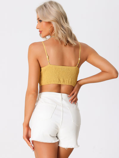 Spaghetti Strap Crop Top Asymmetrical Hem Textured Camisole