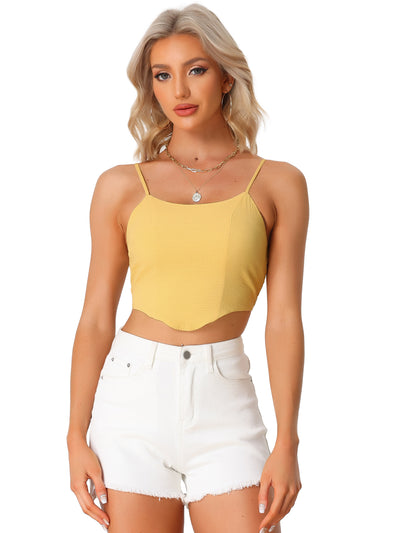 Spaghetti Strap Crop Top Asymmetrical Hem Textured Camisole