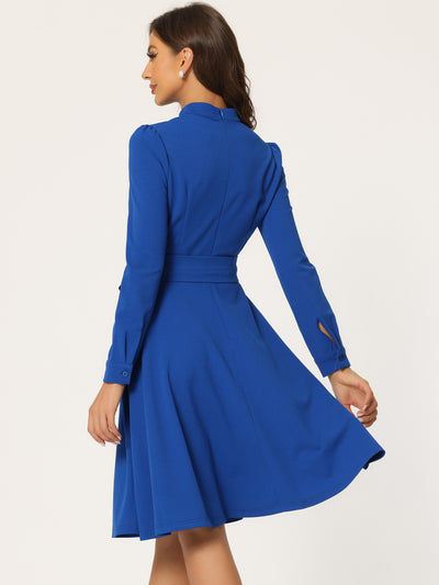 Elegant Sheath Mock Neck Flare Long Sleeve Knit Midi Dress