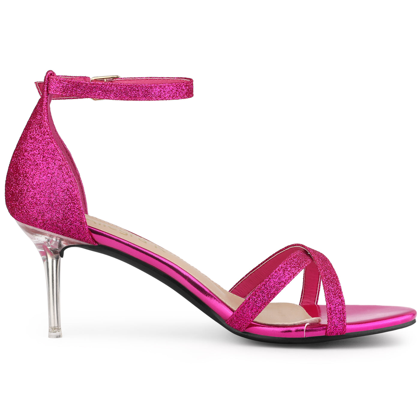 Allegra K Women's Glitter Ankle Straps Stiletto Clear Heels Sandals
