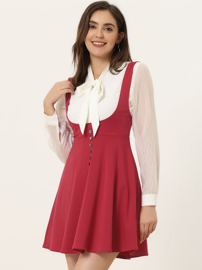 Button Decor Overalls Pinafore Dress Suspenders Skirt