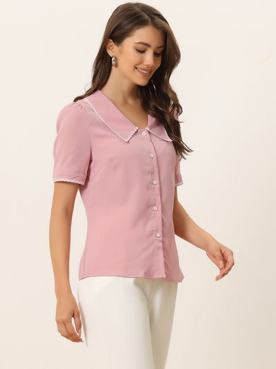 Short Sleeve Chiffon Collared Casual Work Button Down Blouse