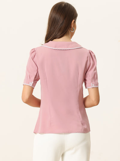 Short Sleeve Chiffon Collared Casual Work Button Down Blouse