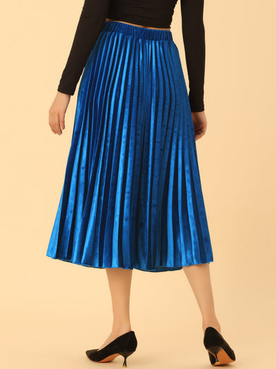 Party High Elastic Waist Velvet Pleated Midi Skirt