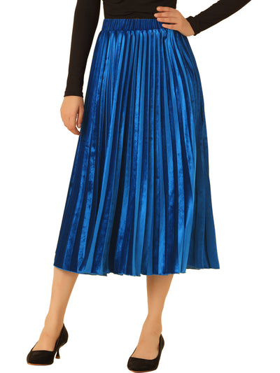 Party High Elastic Waist Velvet Pleated Midi Skirt