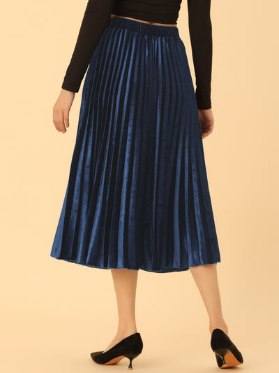 Party High Elastic Waist Velvet Pleated Midi Skirt