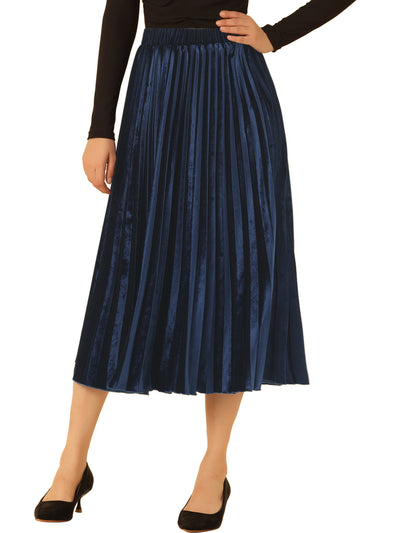 Party High Elastic Waist Velvet Pleated Midi Skirt