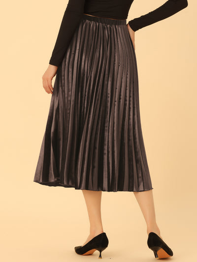 Party High Elastic Waist Velvet Pleated Midi Skirt