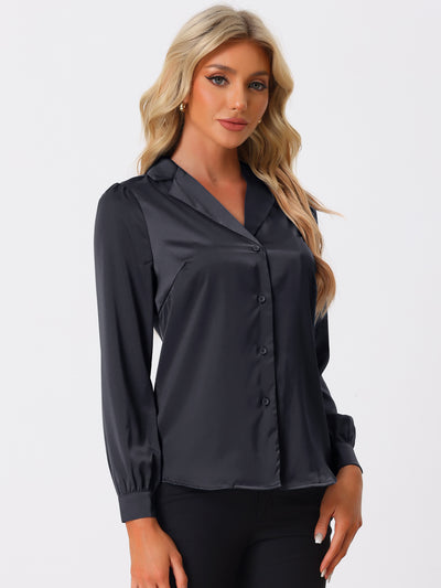 Elegant Collar Blouse Long Sleeve Work Office Satin Button Down Shirt