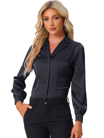 Elegant Collar Blouse Long Sleeve Work Office Satin Button Down Shirt