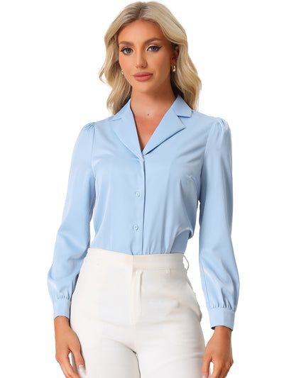 Elegant Collar Blouse Long Sleeve Work Office Satin Button Down Shirt