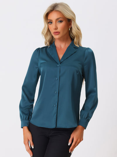 Elegant Collar Blouse Long Sleeve Work Office Satin Button Down Shirt