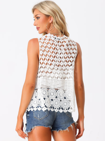 Sleeveless Boho Open Front Hollow Out Crochet Vest