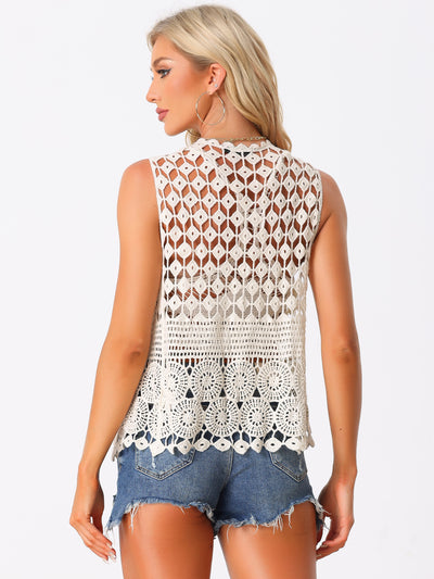 Sleeveless Boho Open Front Hollow Out Crochet Vest