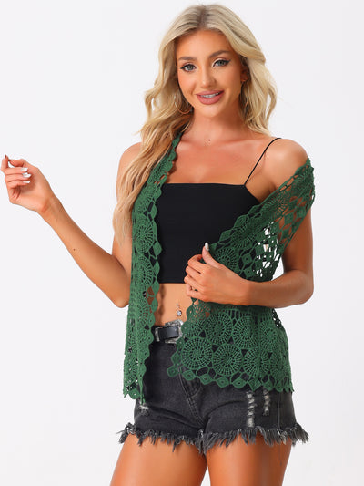 Sleeveless Boho Open Front Hollow Out Crochet Vest