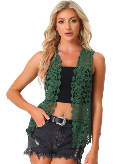 Sleeveless Boho Open Front Hollow Out Crochet Vest