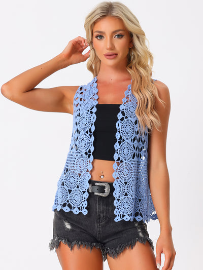 Sleeveless Boho Open Front Hollow Out Crochet Vest