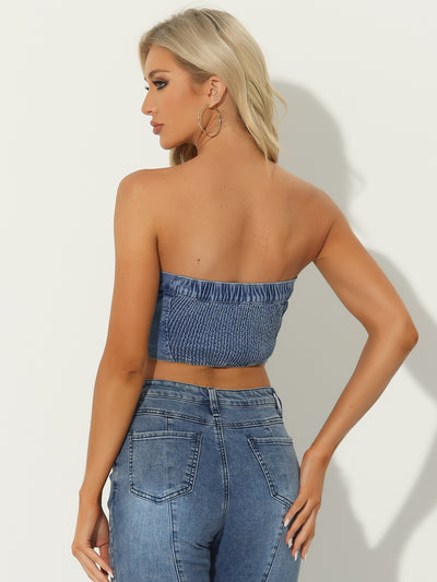 Denim Crop Tube Strapless Sleeveless Button Sexy Corset Top