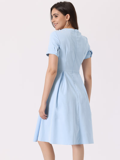 Vintage Round Neck Short Sleeve Pleated 1950s Midi Dress