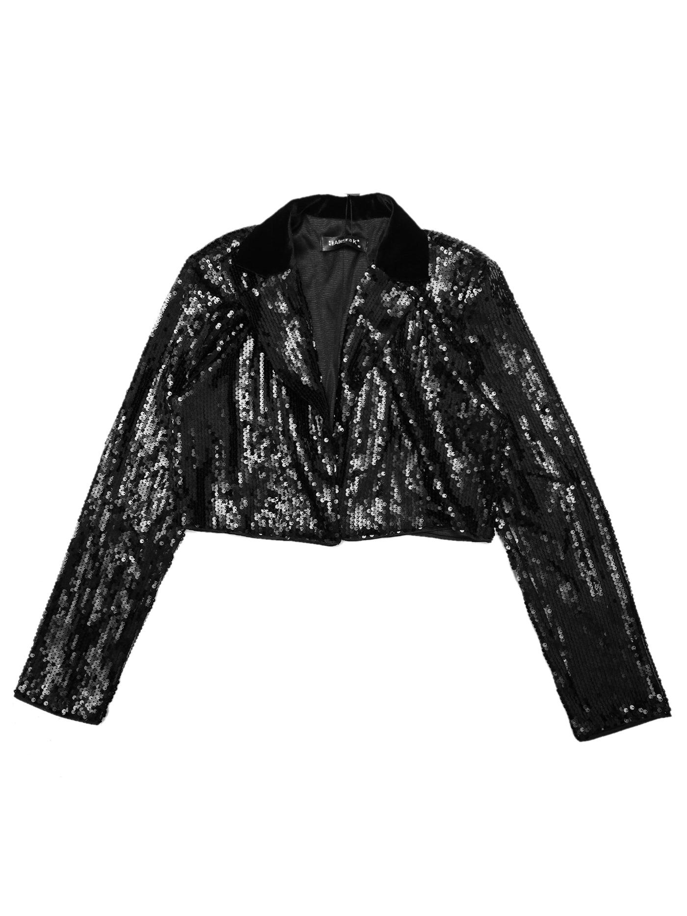Allegra K Open Front Blazer Notched Lapel Long Sleeve Sparkly Sequin Jacket