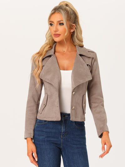 Faux Suede Long Sleeve Lapel Collar Moto Biker Jacket