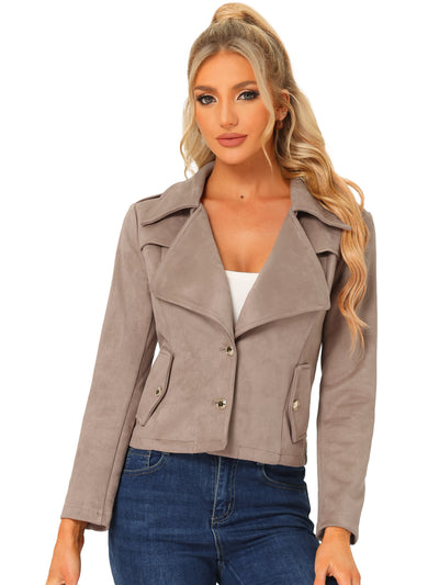 Faux Suede Long Sleeve Lapel Collar Moto Biker Jacket