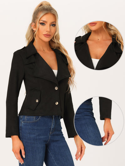 Faux Suede Long Sleeve Lapel Collar Moto Biker Jacket