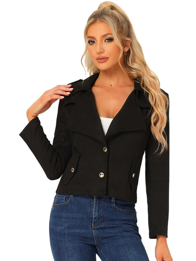 Faux Suede Long Sleeve Lapel Collar Moto Biker Jacket