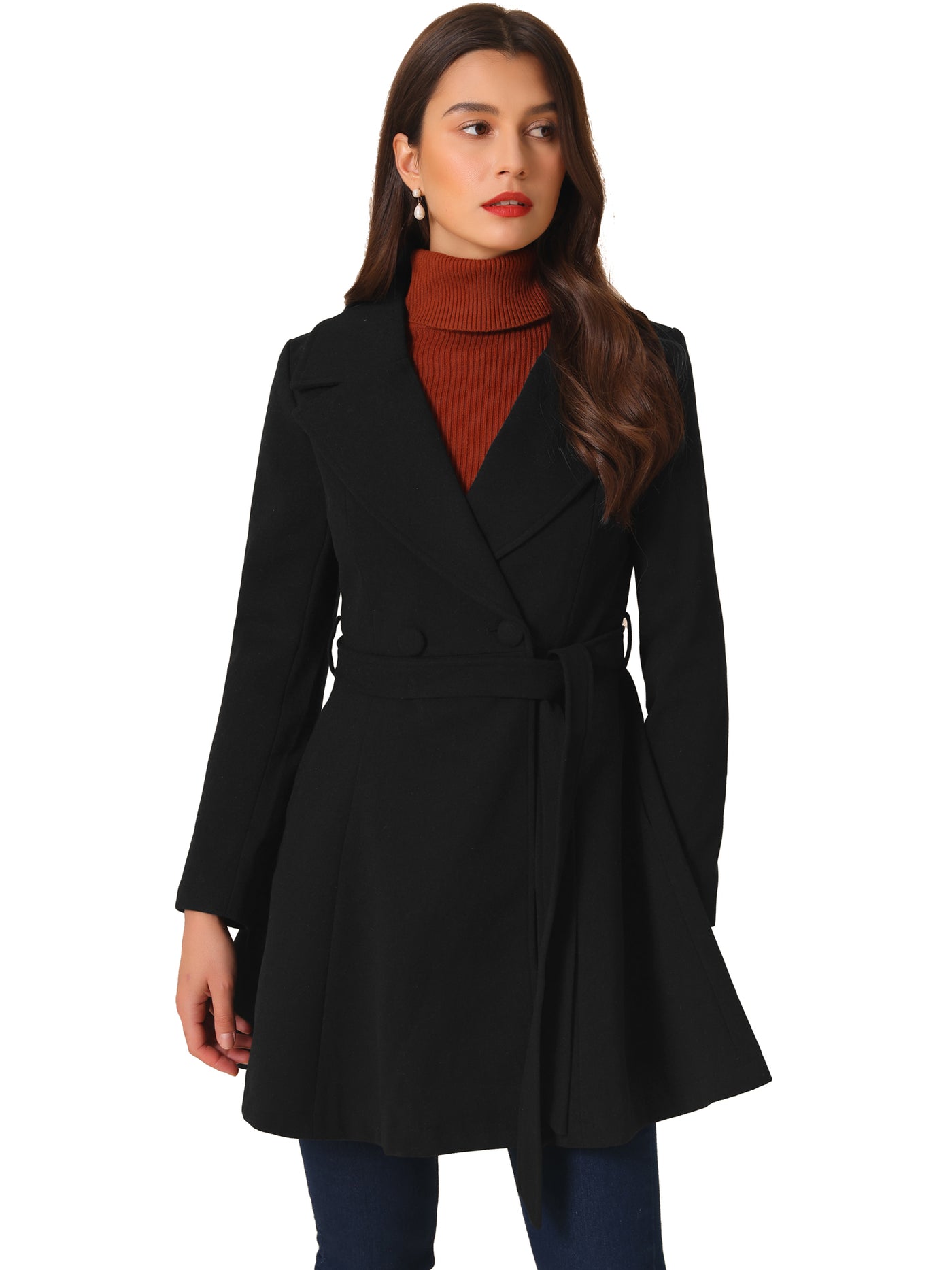 Allegra K Elegant Overcoat Shawl Collar Single Winter Belted Long Coat