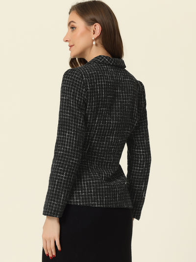 Plaid Tweed Lapel Collar Double Breast Work Office Blazer Jacket