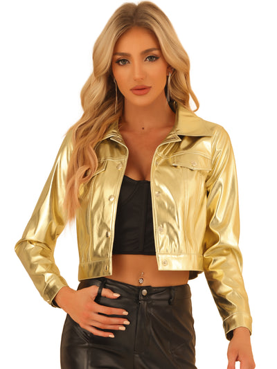 Metallic Biker Holographic Button Down Shiny Jacket