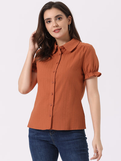 Cotton Frilled Top Turndown Collar Solid Blouse Shirt