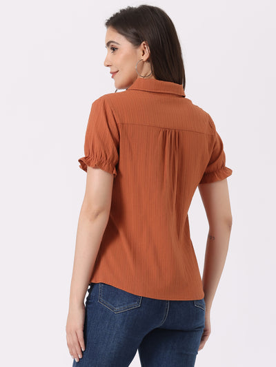 Cotton Frilled Top Turndown Collar Solid Blouse Shirt