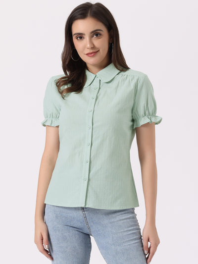 Cotton Frilled Top Turndown Collar Solid Blouse Shirt