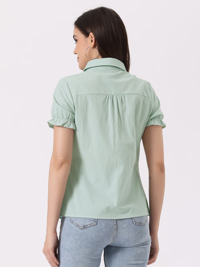 Cotton Frilled Top Turndown Collar Solid Blouse Shirt