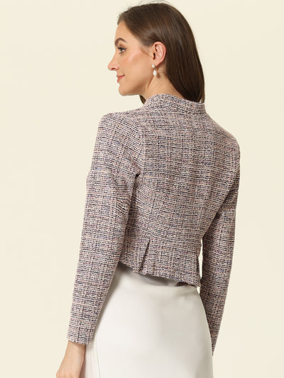 Elegant Plaid Open Front Shrug Long Sleeve Crop Bolero Cardigan