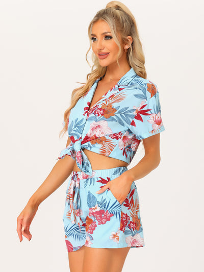 Hawaiian Floral Button Down Shirt Shorts Tropical 2 Pieces Sets