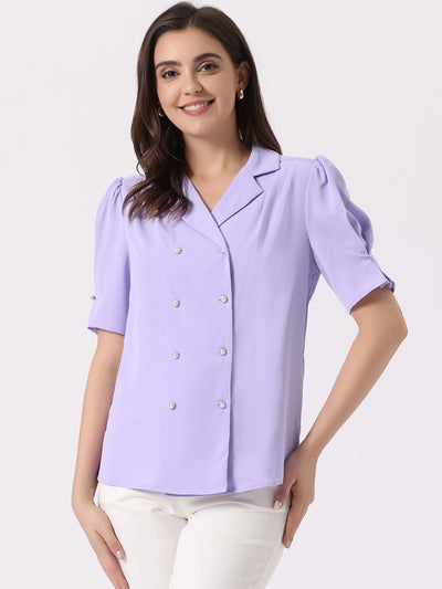 Elegant Short Sleeve Button Down Exquisite Camp Collar Blouse