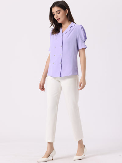 Elegant Short Sleeve Button Down Exquisite Camp Collar Blouse