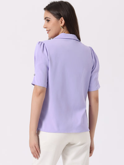 Elegant Short Sleeve Button Down Exquisite Camp Collar Blouse