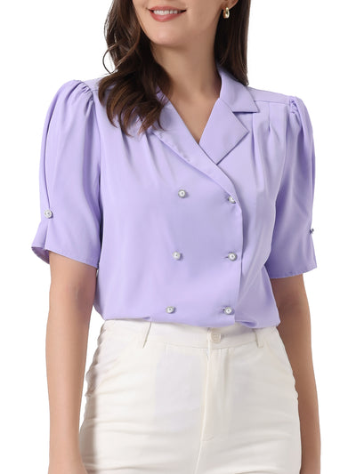 Elegant Short Sleeve Button Down Exquisite Camp Collar Blouse