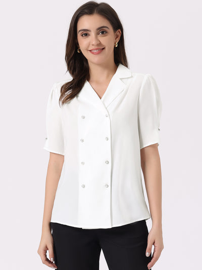 Elegant Short Sleeve Button Down Exquisite Camp Collar Blouse